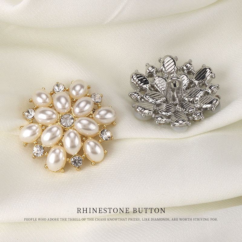 27mm Golden Silver Metal Rhinestone Pearl Buttons for Women's Woolen Coats 4pcs - Lots of Buttons