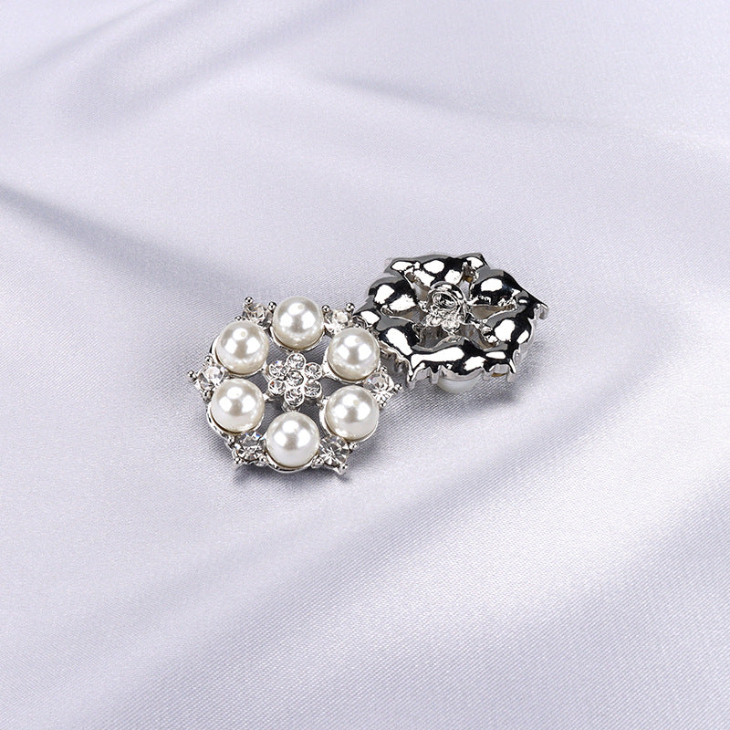 28mm Silver Rhinestone Pearl Hand Sewing Buttons for Sweaters 4pcs