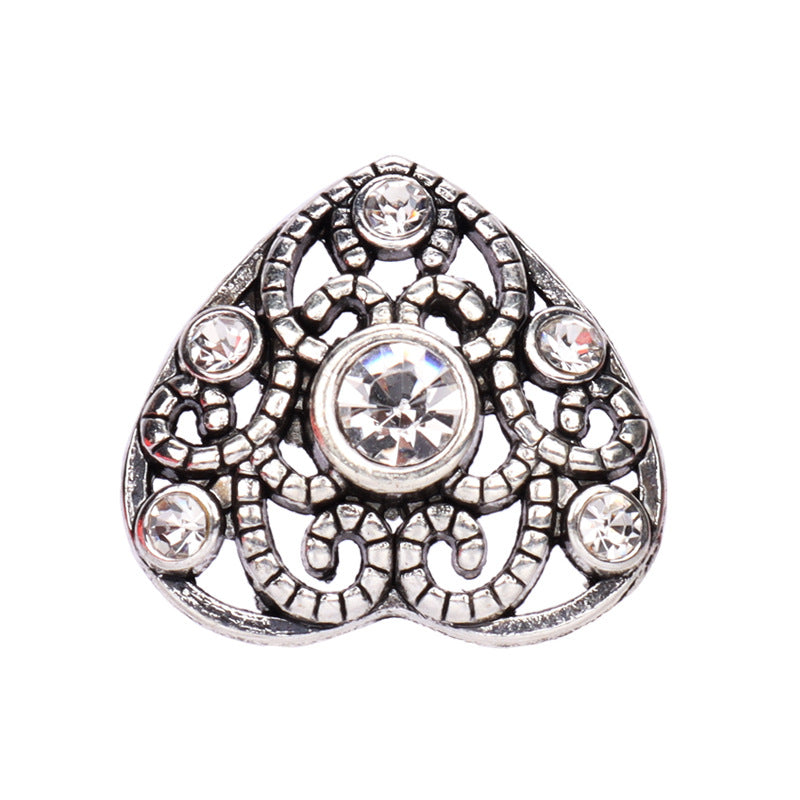 21.5mm Vintage Golden Silver Heart Shaped Metal Hollow Rhinestone Buttons 6pcs
