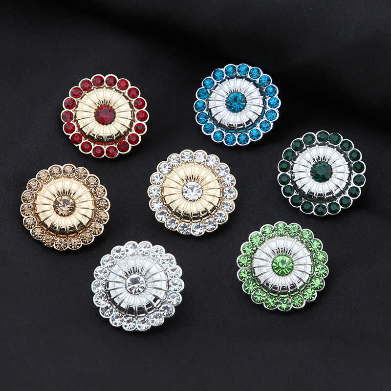 21mm Round Windmill Shaped Metal Colored Rhinestone Shank Buttons 6pcs