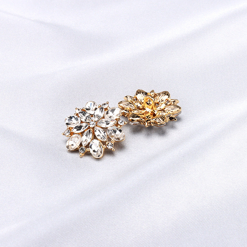 20mm Golden Silver Floral Hollow Rhinestone Metal Buttons for Cardigan 2pcs