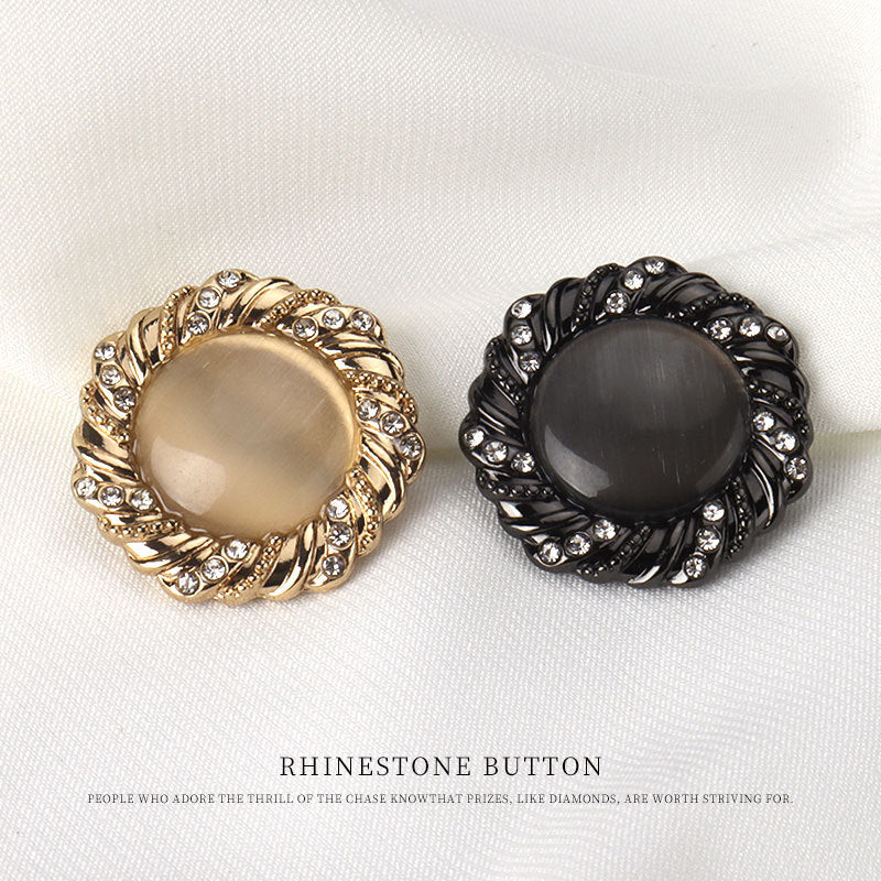 18-25mm Golden Black Round Cat's Eye Stone Metal Buttons with Shanks 12pcs 