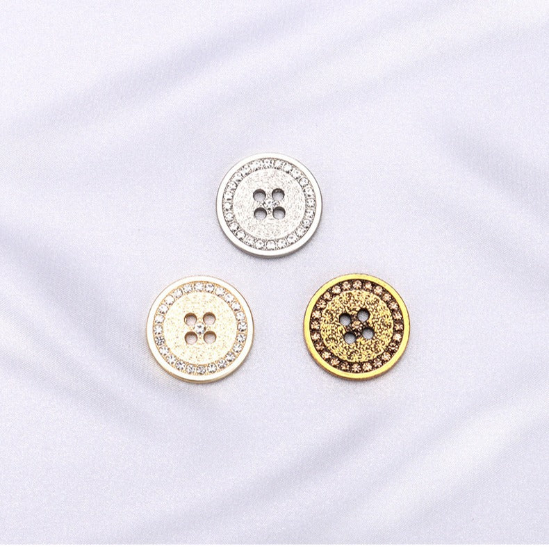 18/20/23/25mm Round Rhinestone Metal Flat Four Hole Buttons 12pcs
