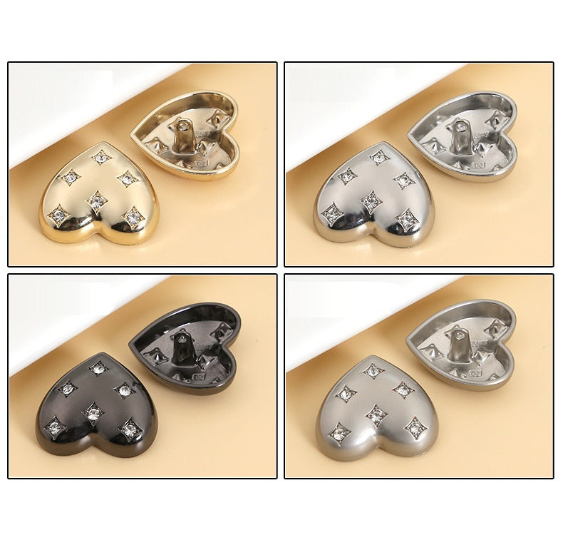 30mm Heart Shaped Rhinestone Shank Buttons for Women Trench Coats 12pcs