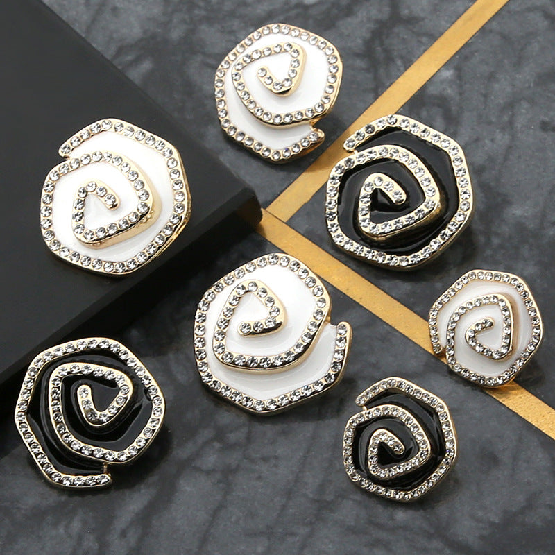 18/23/25mm Irregular Curved Shape Metal Buttons with Rhinestones 10pcs