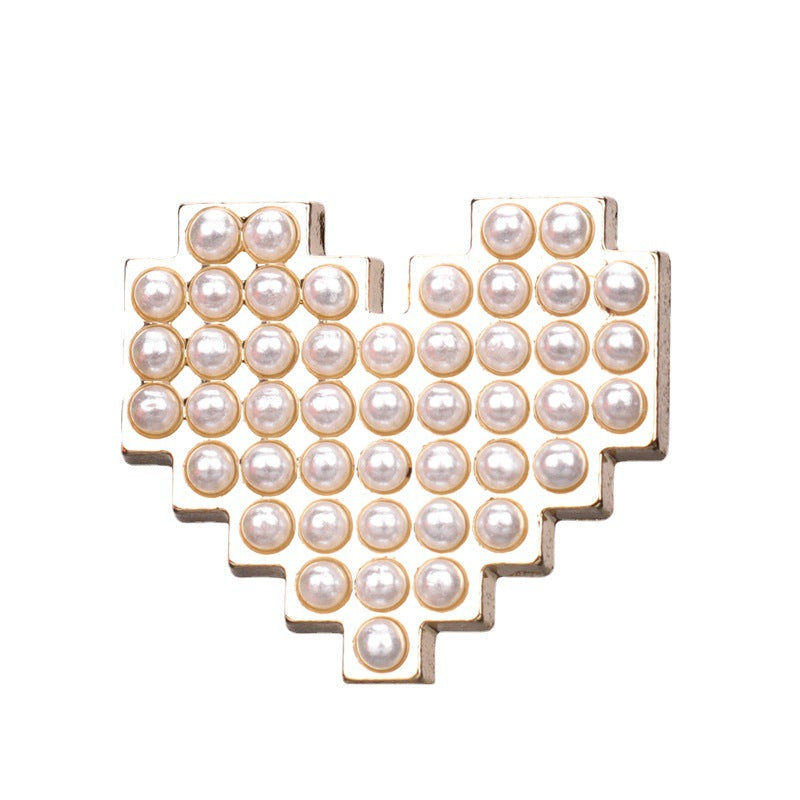 Botão de Metal com Pérola em Forma de Coração e Strass 12.5/15/23mm - Pacote de 15