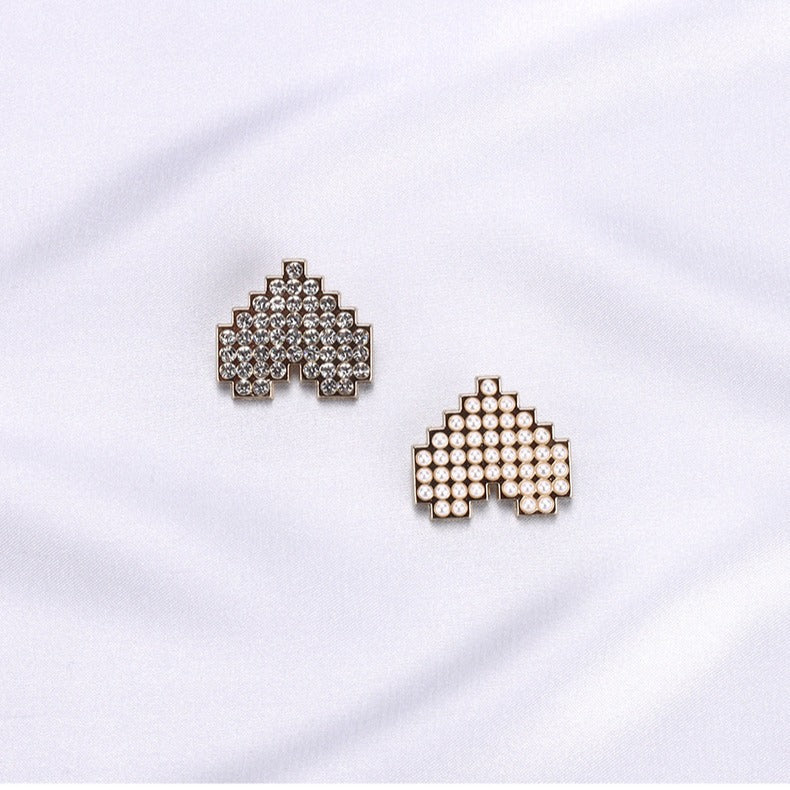 Botão de Metal com Pérola em Forma de Coração e Strass 12.5/15/23mm - Pacote de 15
