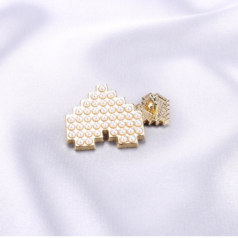 Botão de Metal com Pérola em Forma de Coração e Strass 12.5/15/23mm - Pacote de 15