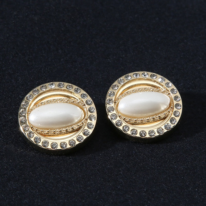 18/21mm Square Round Golden Metal Shank Buttons with Rhinestones Pearl 10pcs