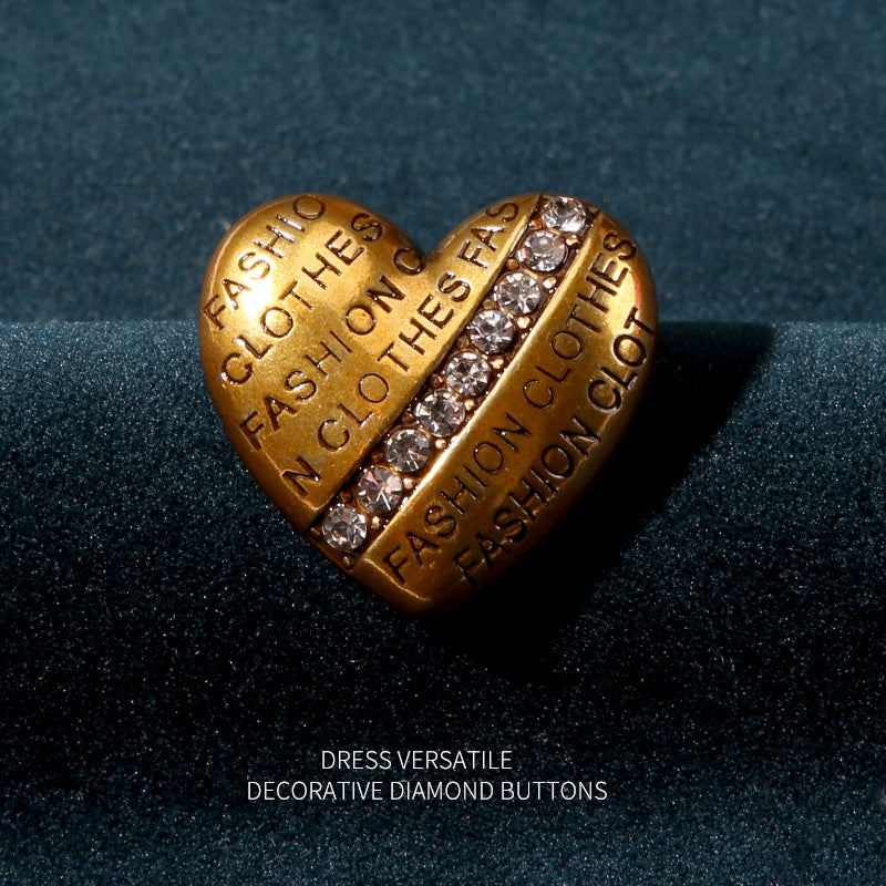Vintage Golden Silver Heart Shaped Rhinestone Buttons for Men Women Coats 12pcs