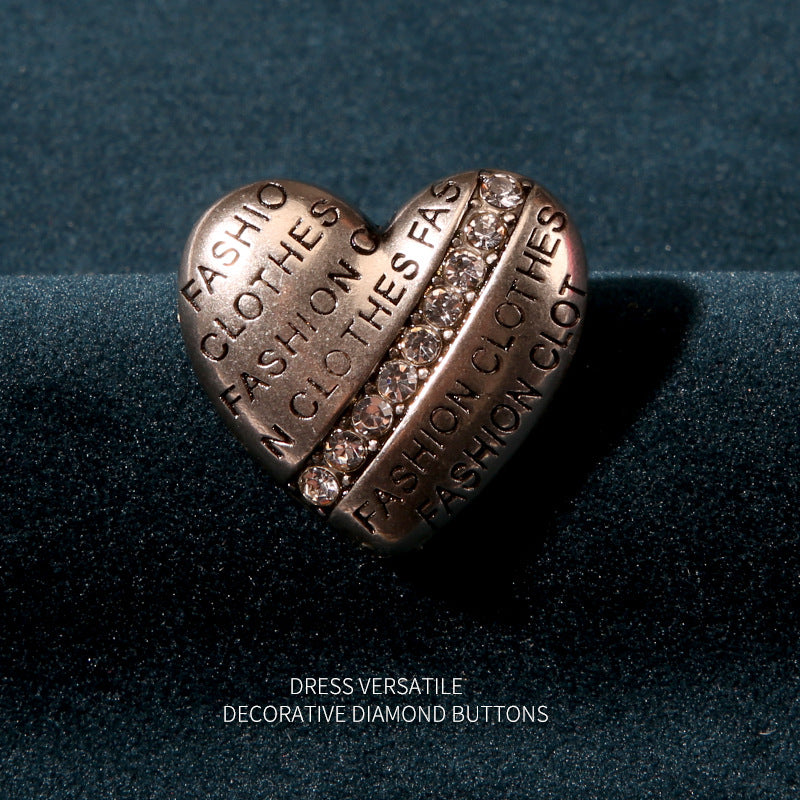 Vintage Golden Silver Heart Shaped Rhinestone Buttons for Men Women Coats 12pcs