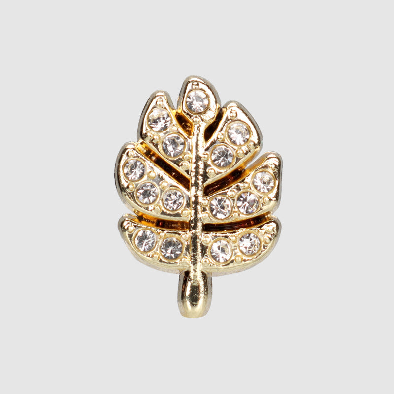 Botones de metal en forma de hoja pequeña de 12.5 mm de oro y plata con strass, paquete de 20