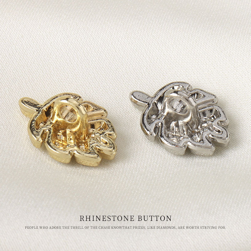 12.5mm Gold Silver Small Leaf Shaped Rhinestone Metal Buttons 20 Pack