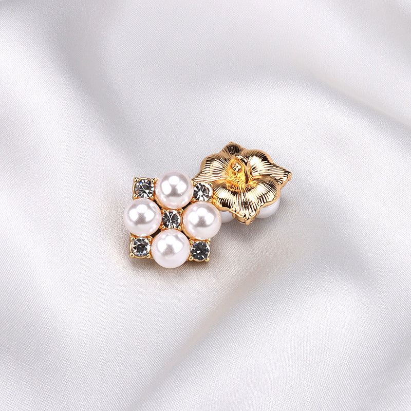 20mm Parels Rhinestone Knop - Vierkante Metalen Basis met Shank 6st