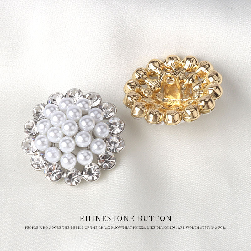 Metal Pearl Hollow Rhinestone Button for Women's Coats 4pcs - Lots of Buttons