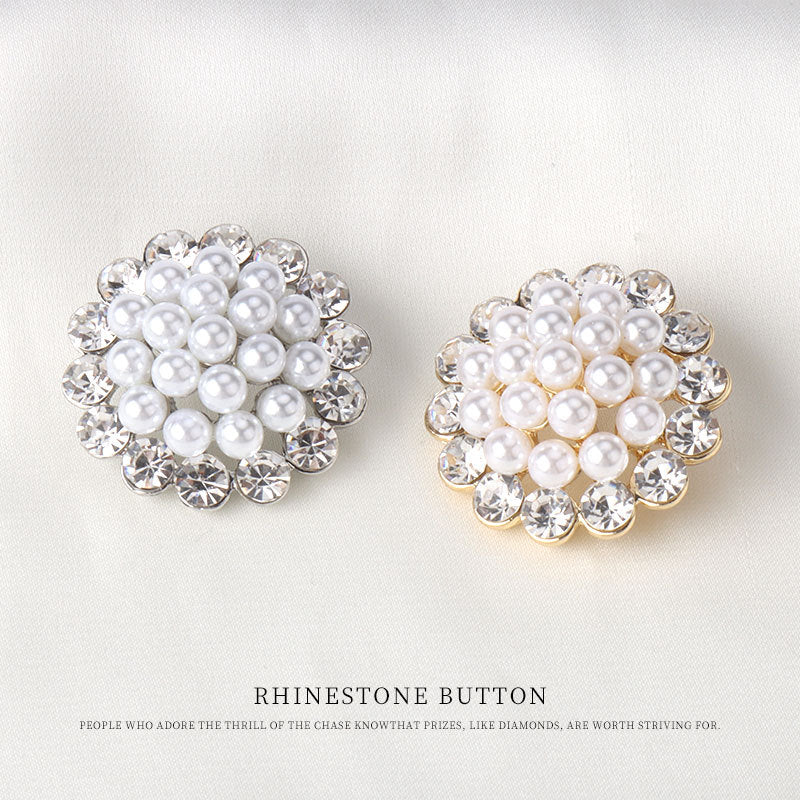 Metal Pearl Hollow Rhinestone Button for Women's Coats 4pcs - Lots of Buttons