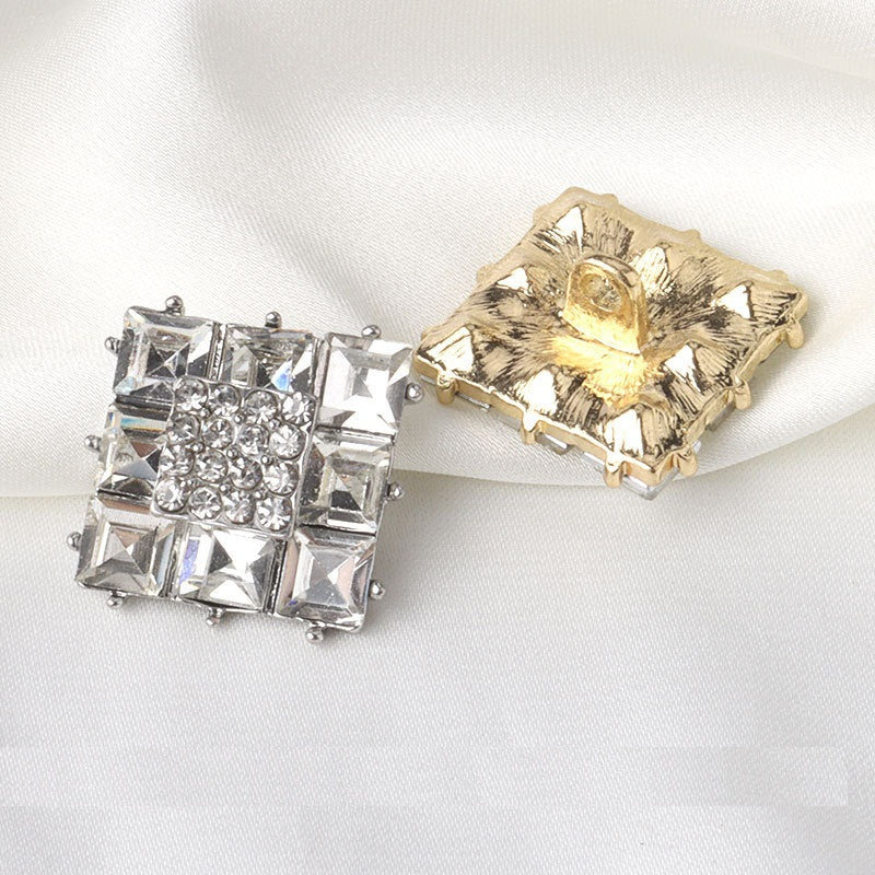 Botones de metal cuadrado de strass dorado y plateado de 18 mm para abrigo de mujer 2 piezas