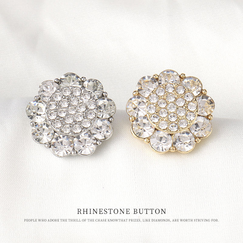 20mm Blumengeformte Goldene Silberne Glänzende Strass Näh Metall Shank Knöpfe 4 Stück