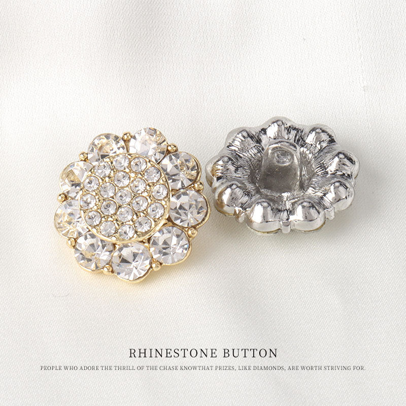 20mm Blumengeformte Goldene Silberne Glänzende Strass Näh Metall Shank Knöpfe 4 Stück