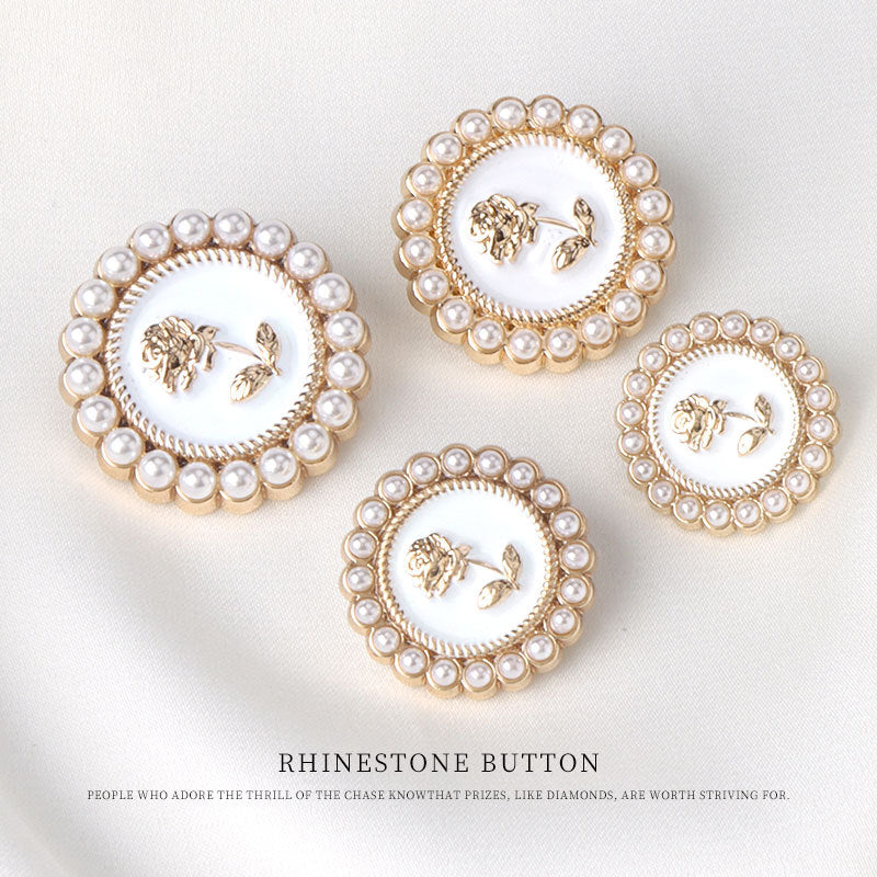 Pearl Rose Metal White Black Oiled Buttons for Women's Jackets 12 Pack - Lots of Buttons