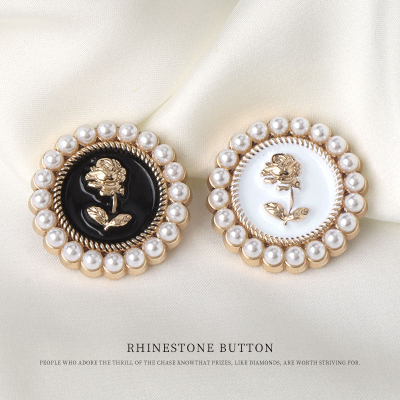 Pearl Rose Metal White Black Oiled Buttons for Women's Jackets 12 Pack - Lots of Buttons