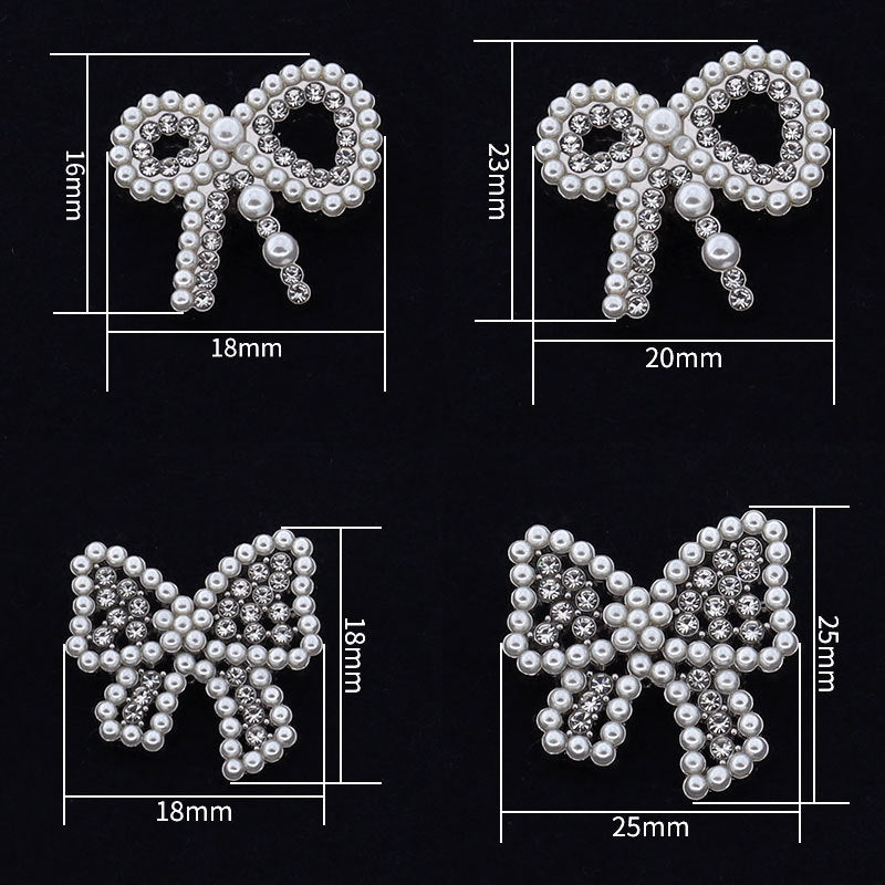 25mm Bow Shaped Metal Pearl Rhinestone Shank Buttons for Cardigan 12pcs