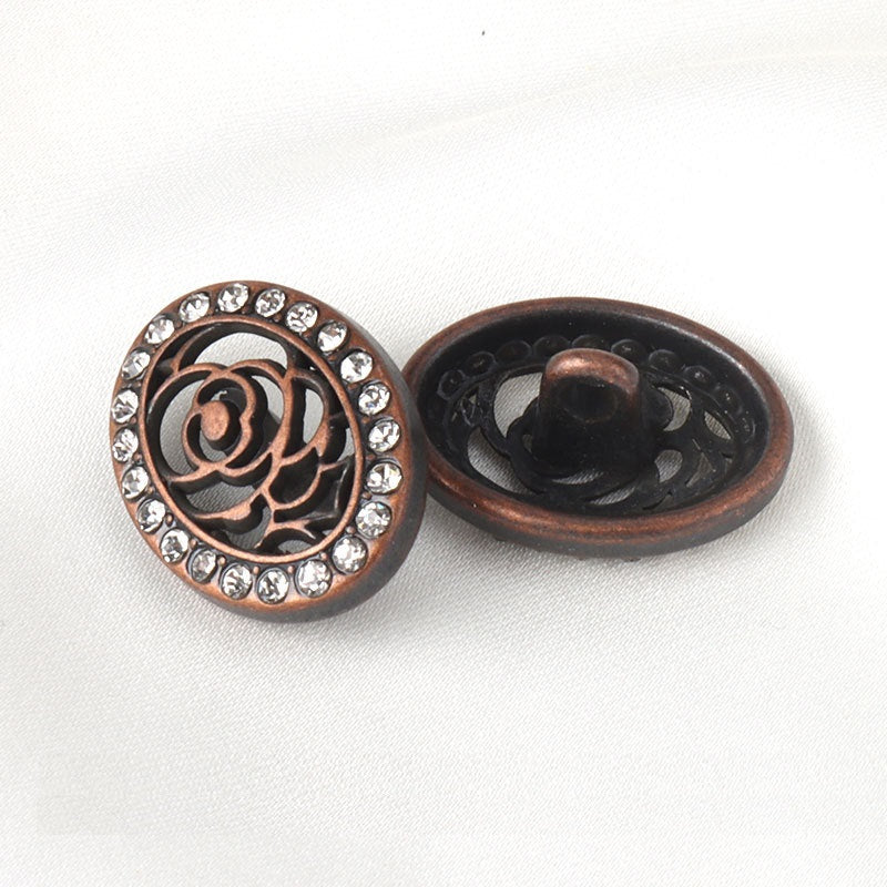 Red Bronze Oval Vintage Hollow Rhinestone Metal Buttons for Knitwear 12pcs
