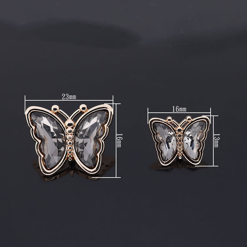 16/23mm Pillangó Formájú Színes Fém Strasszos Gombok 10db