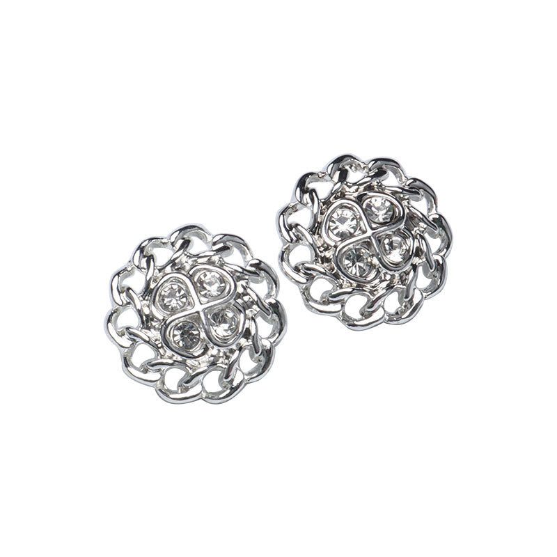 Botones de metal con base de shank en forma de flor de 22 mm, incrustados con strass plateado brillante, 12 piezas