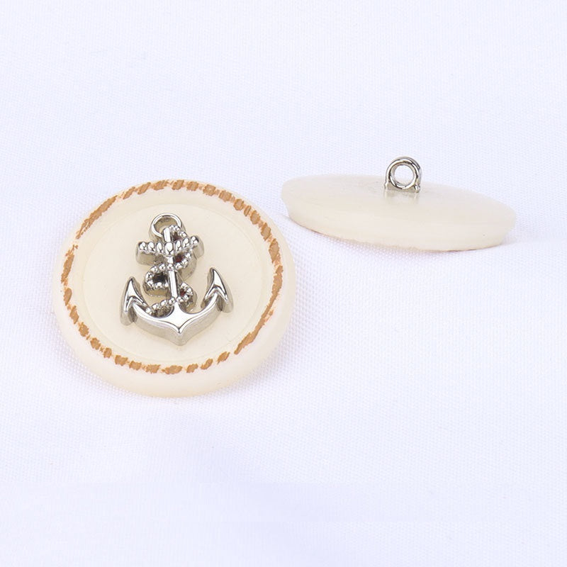 Round Beige Anchor Themed Resin Metal Hand Sewing Buttons for Coats 12PCS