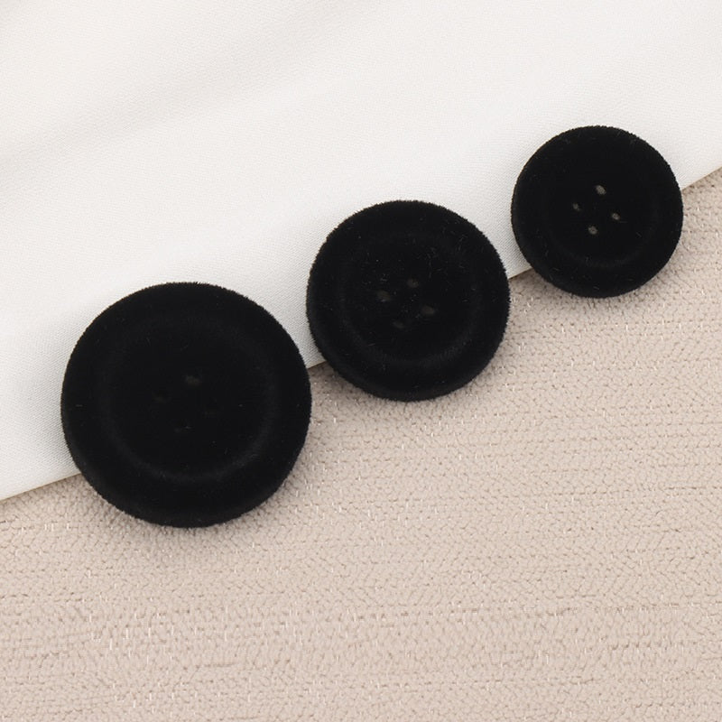 18/21/25mm Black White Thickened Round Resin Flocked Buttons 15 Pack
