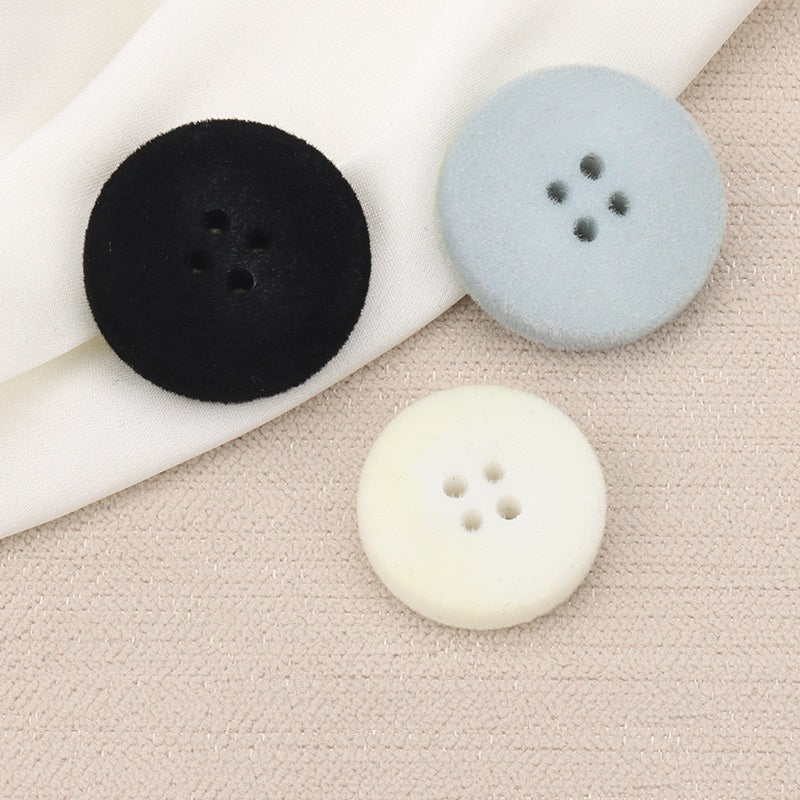 15-25mm White Black Blue Flat Four-Eye Flocked Velvet Buttons 20 Pack