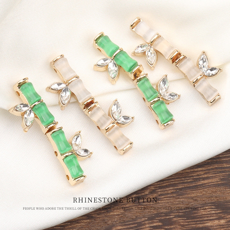 31mm Chinese Style Bamboo Joint Resin Metal Diamond Buttons 4pcs