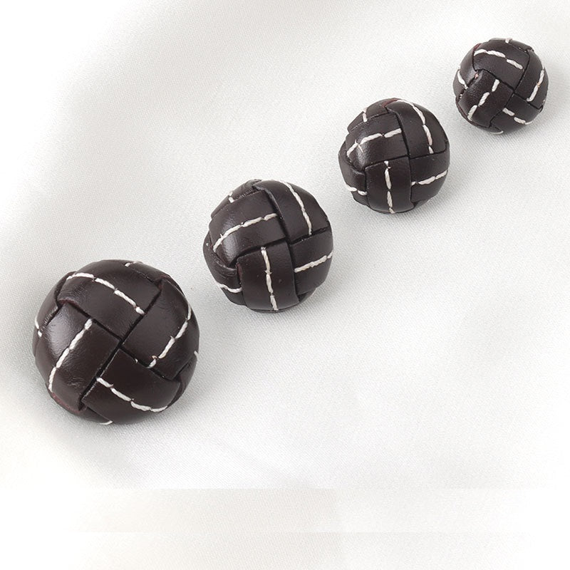 Hand-Woven Coffee Stitched Genuine Leather Football Coat Buttons 5pcs