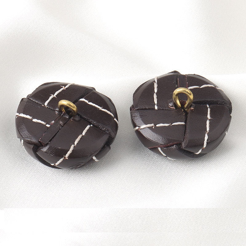 Hand-Woven Coffee Stitched Genuine Leather Football Coat Buttons 5pcs