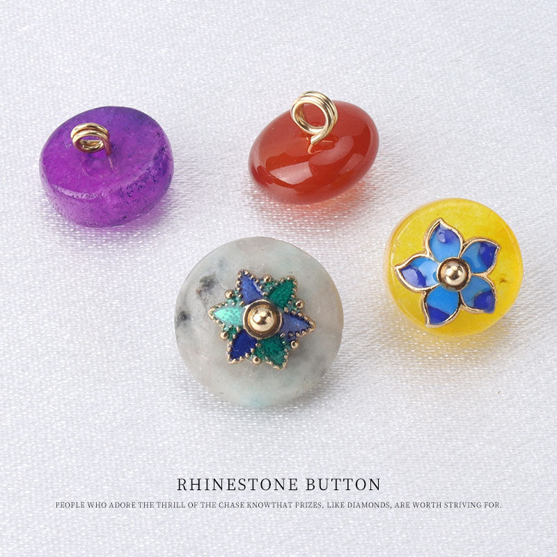 10mm Colorful Natural Jade Buttons with Flower Mounts for Chinese Hanfu 10pcs