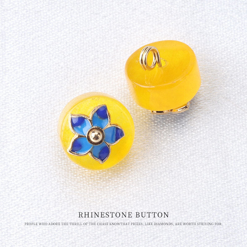10mm Colorful Natural Jade Buttons with Flower Mounts for Chinese Hanfu 10pcs