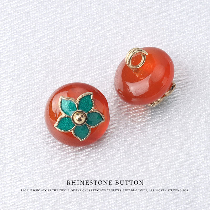10mm Colorful Natural Jade Buttons with Flower Mounts for Chinese Hanfu 10pcs