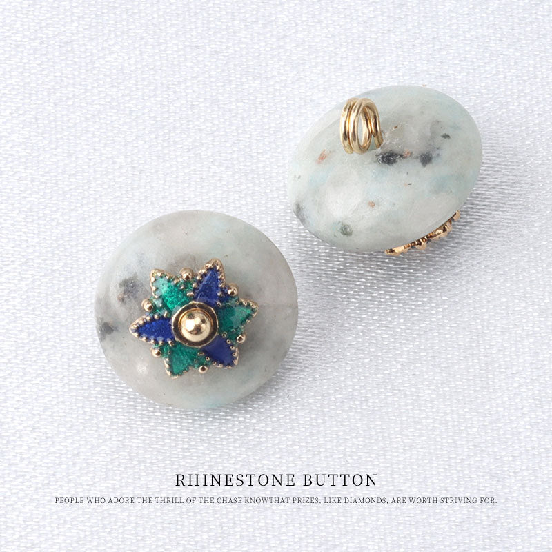 10mm Colorful Natural Jade Buttons with Flower Mounts for Chinese Hanfu 10pcs