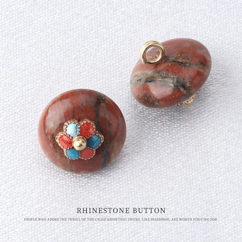 10mm Colorful Natural Jade Buttons with Flower Mounts for Chinese Hanfu 10pcs