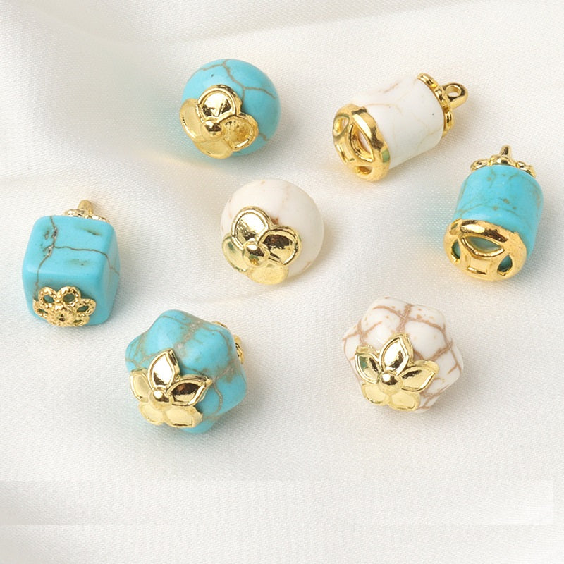 White & Blue Resin Flower Mount Buttons Square Round Cylindrical Hexahedral 20pcs