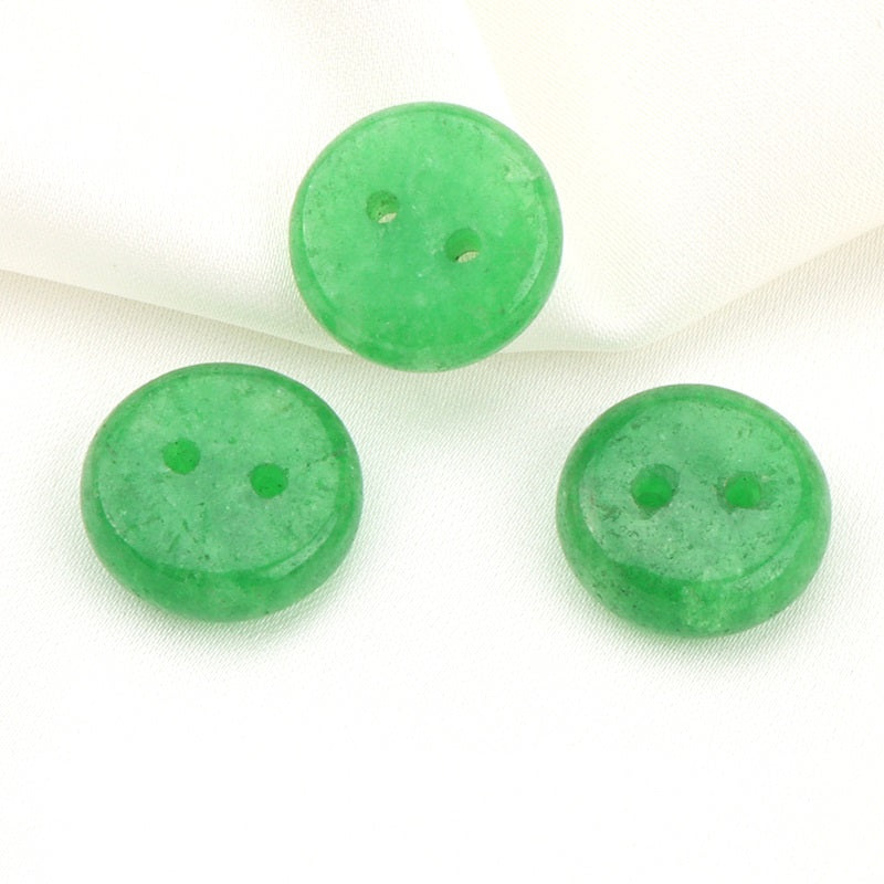 12mm Round Two Hole Emerald Green Natural Jade Buttons for Hanfu Cheongsam 8pcs