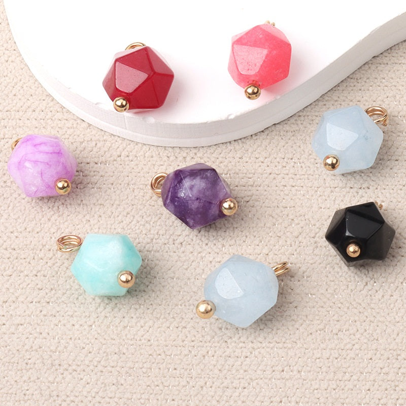10mm Colorful Natural Multi-Faceted Jade Buttons with Gold Studs 20pcs