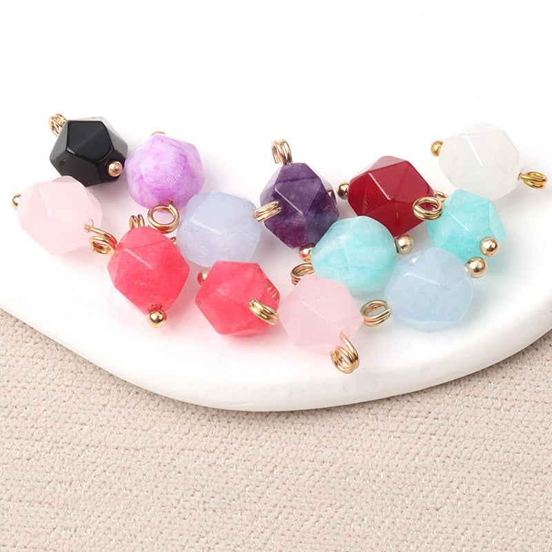 10mm Colorful Natural Multi-Faceted Jade Buttons with Gold Studs 20pcs