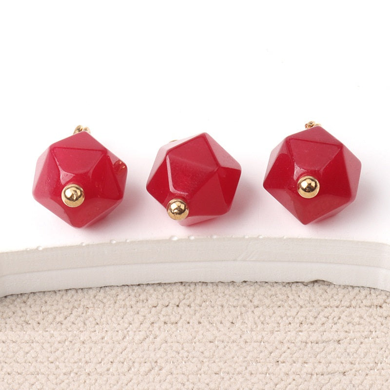 10mm Colorful Natural Multi-Faceted Jade Buttons with Gold Studs 20pcs