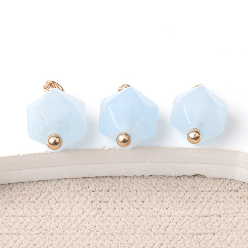 10mm Colorful Natural Multi-Faceted Jade Buttons with Gold Studs 20pcs
