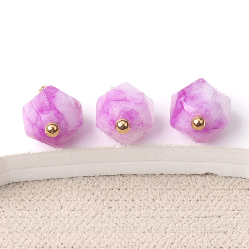 10mm Colorful Natural Multi-Faceted Jade Buttons with Gold Studs 20pcs