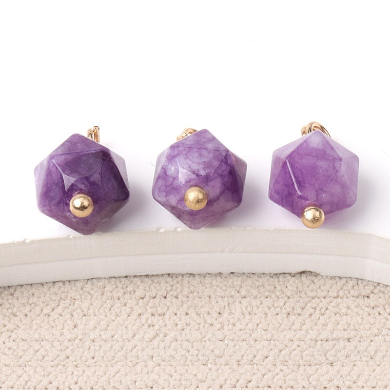 10mm Colorful Natural Multi-Faceted Jade Buttons with Gold Studs 20pcs