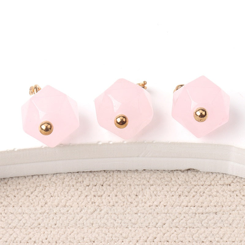 10mm Colorful Natural Multi-Faceted Jade Buttons with Gold Studs 20pcs
