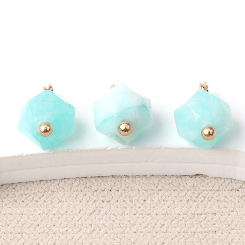 10mm Colorful Natural Multi-Faceted Jade Buttons with Gold Studs 20pcs